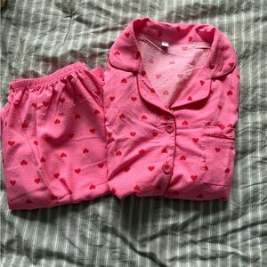 SHEIN Pink Pajama Set with Red Heart Print